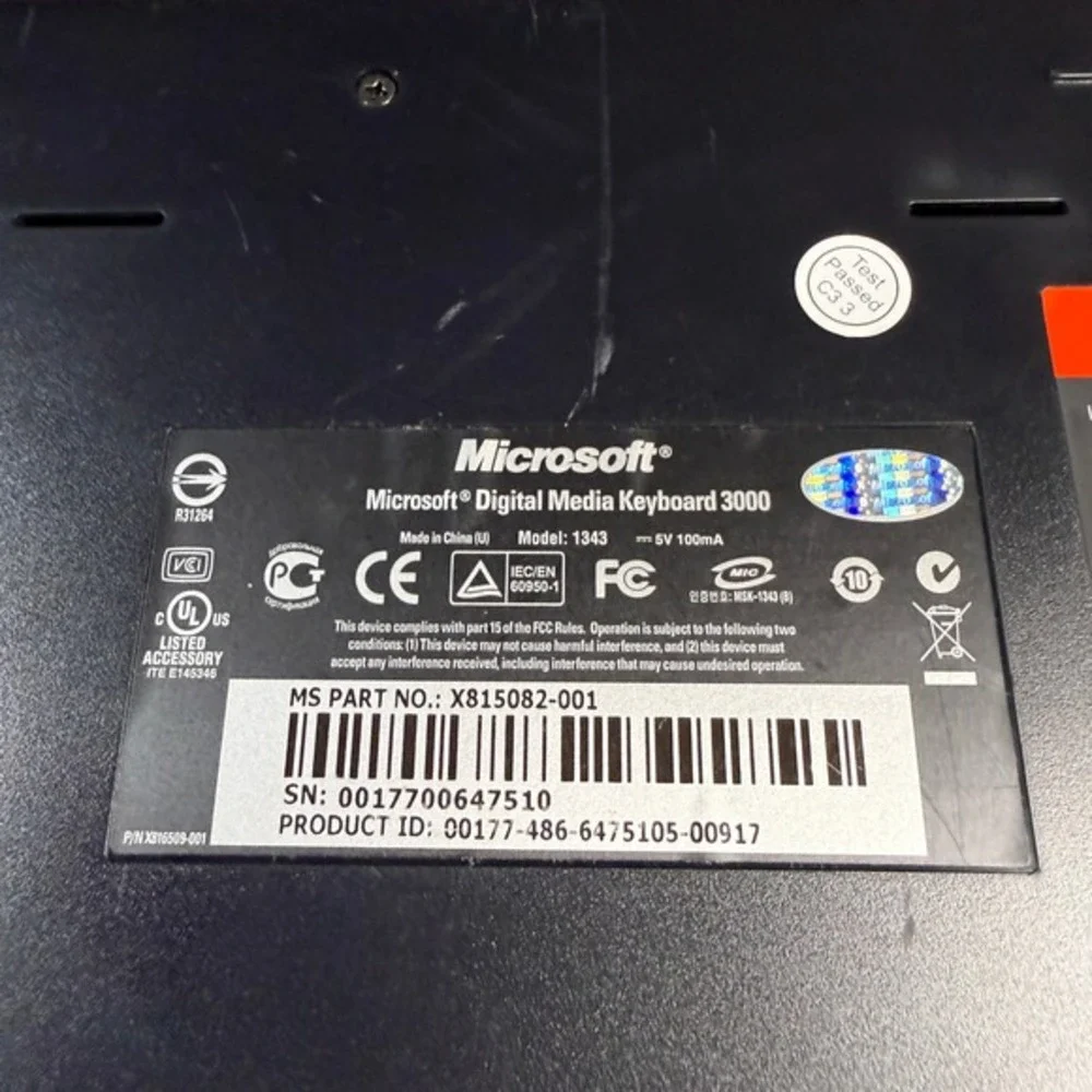 Microsoft Digital Media Keyboard 3000 1343 Black‎ Plastic Wired USB Full Size